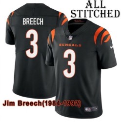 Black Home Embroidered Jim Breech Cincinnati Bengals #3 Stitched Jersey