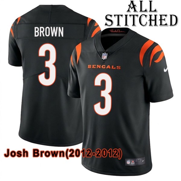 Black Home Embroidered Josh Brown Cincinnati Bengals #3 Stitched Jersey