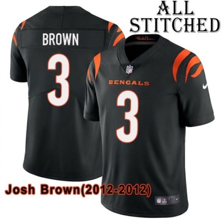 Black Home Embroidered Josh Brown Cincinnati Bengals #3 Stitched Jersey
