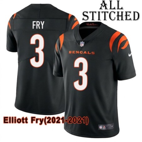 Black Home Embroidered Elliott Fry Cincinnati Bengals #3 Stitched Jersey