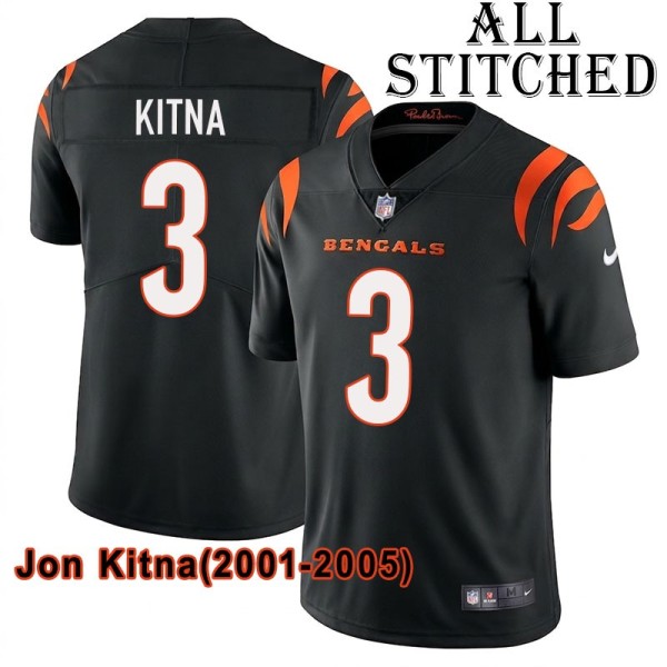 Black Home Embroidered Jon Kitna Cincinnati Bengals #3 Stitched Jersey