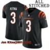 Black Home Embroidered Jon Kitna Cincinnati Bengals #3 Stitched Jersey