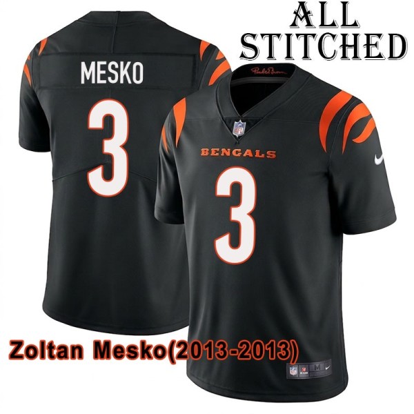 Black Home Embroidered Zoltan Mesko Cincinnati Bengals #3 Stitched Jersey