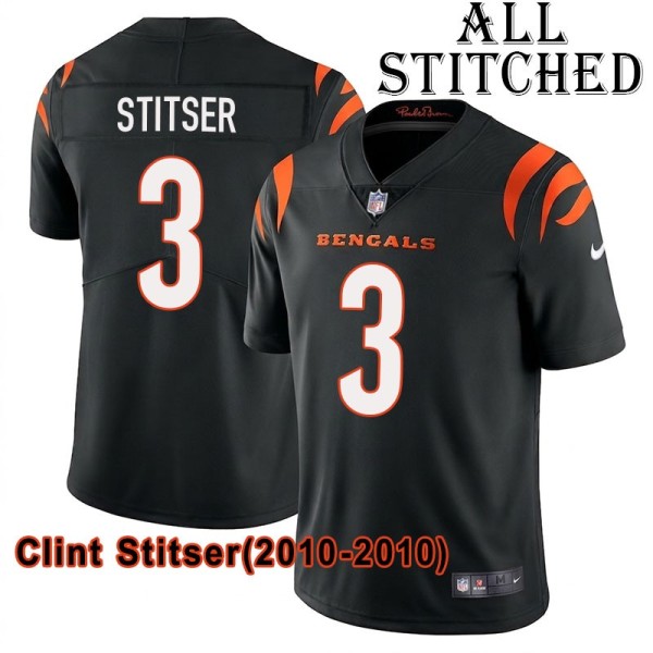 Black Home Embroidered Clint Stitser Cincinnati Bengals #3 Stitched Jersey
