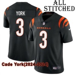 Black Home Embroidered Cade York Cincinnati Bengals #3 Stitched Jersey