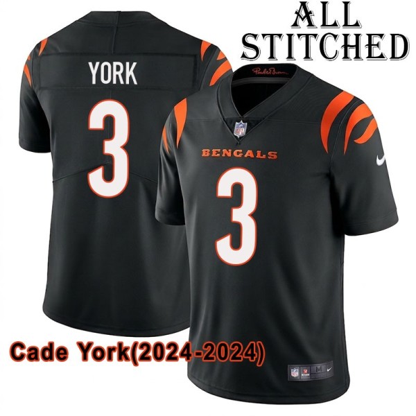 Black Home Embroidered Cade York Cincinnati Bengals #3 Stitched Jersey