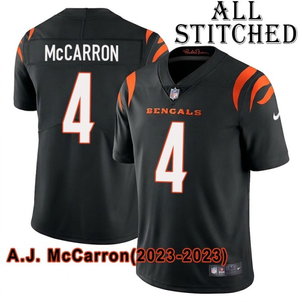Black Home Embroidered A.J. McCarron Cincinnati Bengals #4 Stitched Jersey