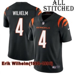 Black Home Embroidered Erik Wilhelm Cincinnati Bengals #4 Stitched Jersey