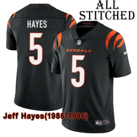 Black Home Embroidered Jeff Hayes Cincinnati Bengals #5 Stitched Jersey