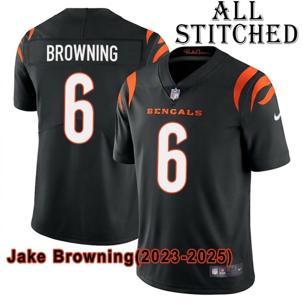 Black Home Embroidered Jake Browning Cincinnati Bengals #6 Stitched Jersey