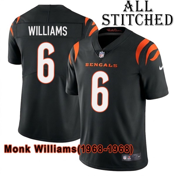 Black Home Embroidered Monk Williams Cincinnati Bengals #6 Stitched Jersey