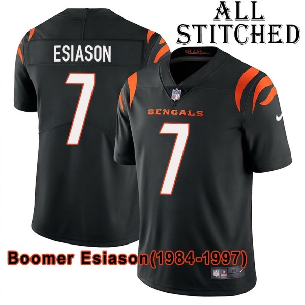 Black Home Embroidered Boomer Esiason Cincinnati Bengals #7 Stitched Jersey