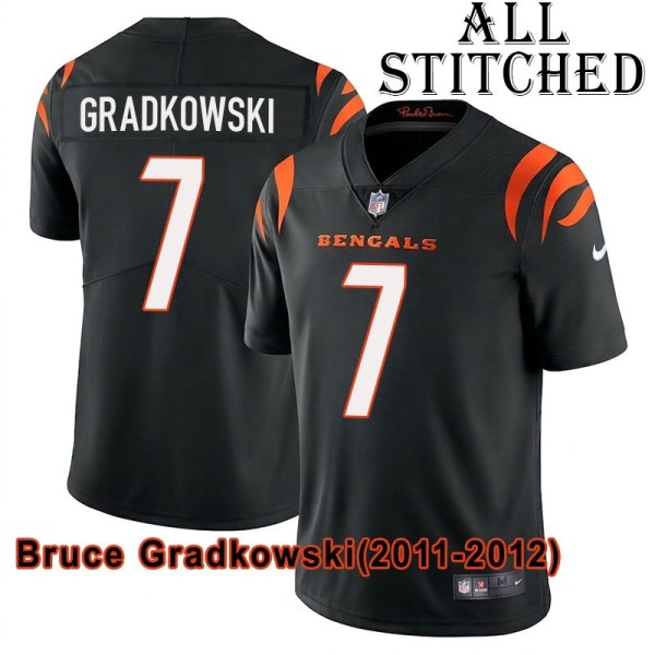 Black Home Embroidered Bruce Gradkowski Cincinnati Bengals #7 Stitched Jersey
