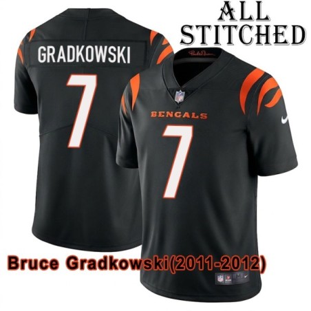 Black Home Embroidered Bruce Gradkowski Cincinnati Bengals #7 Stitched Jersey