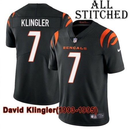 Black Home Embroidered David Klingler Cincinnati Bengals #7 Stitched Jersey