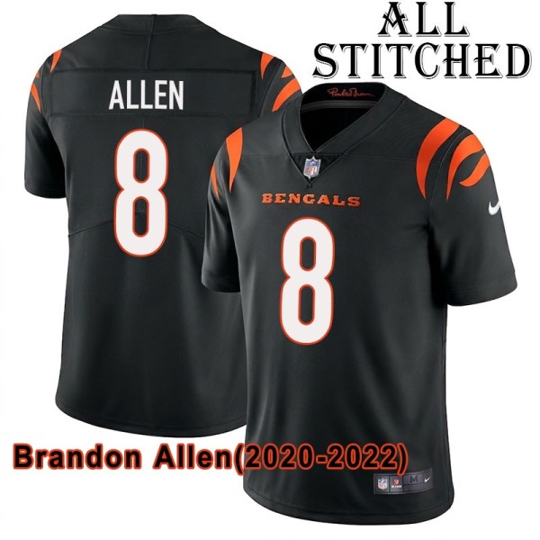Black Home Embroidered Brandon Allen Cincinnati Bengals #8 Stitched Jersey