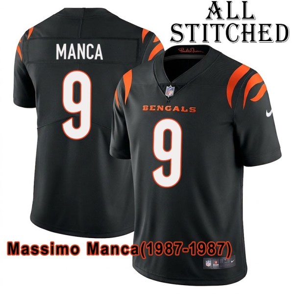 Black Home Embroidered Massimo Manca Cincinnati Bengals #9 Stitched Jersey