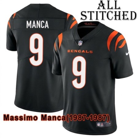 Black Home Embroidered Massimo Manca Cincinnati Bengals #9 Stitched Jersey