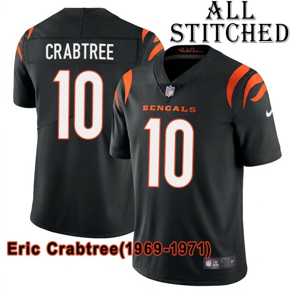 Black Home Embroidered Eric Crabtree Cincinnati Bengals #10 Stitched Jersey
