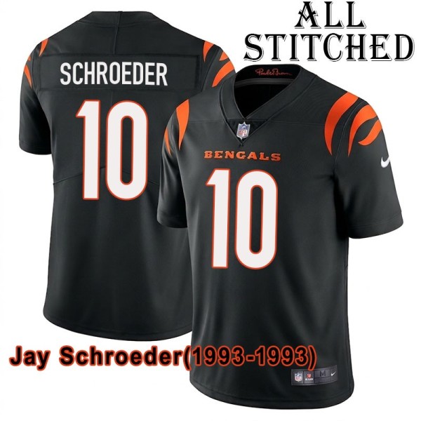 Black Home Embroidered Jay Schroeder Cincinnati Bengals #10 Stitched Jersey
