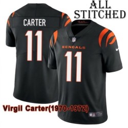Black Home Embroidered Virgil Carter Cincinnati Bengals #11 Stitched Jersey