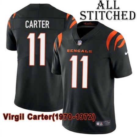 Black Home Embroidered Virgil Carter Cincinnati Bengals #11 Stitched Jersey