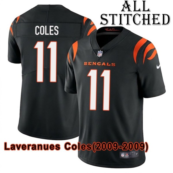 Black Home Embroidered Laveranues Coles Cincinnati Bengals #11 Stitched Jersey