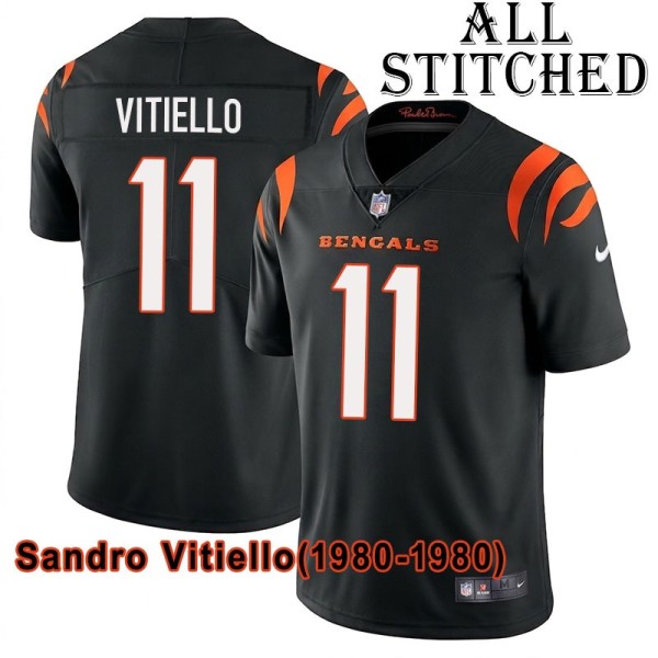 Black Home Embroidered Sandro Vitiello Cincinnati Bengals #11 Stitched Jersey