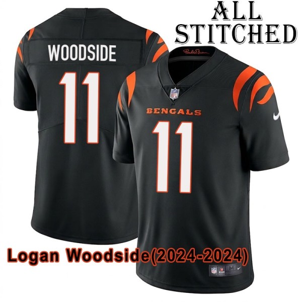 Black Home Embroidered Logan Woodside Cincinnati Bengals #11 Stitched Jersey