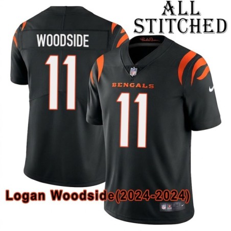 Black Home Embroidered Logan Woodside Cincinnati Bengals #11 Stitched Jersey