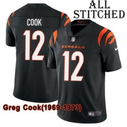Black Home Embroidered Greg Cook Cincinnati Bengals #12 Stitched Jersey