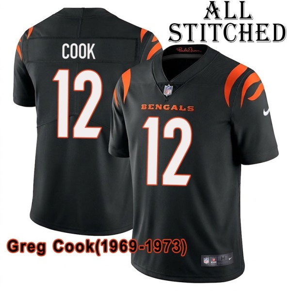 Black Home Embroidered Greg Cook Cincinnati Bengals #12 Stitched Jersey