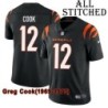 Black Home Embroidered Greg Cook Cincinnati Bengals #12 Stitched Jersey