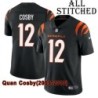 Black Home Embroidered Quan Cosby Cincinnati Bengals #12 Stitched Jersey