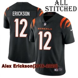 Black Home Embroidered Alex Erickson Cincinnati Bengals #12 Stitched Jersey