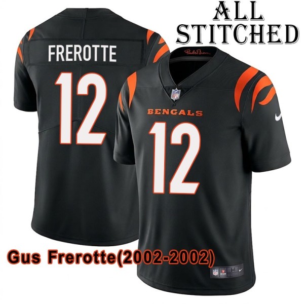 Black Home Embroidered Gus Frerotte Cincinnati Bengals #12 Stitched Jersey