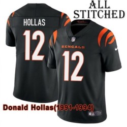 Black Home Embroidered Donald Hollas Cincinnati Bengals #12 Stitched Jersey
