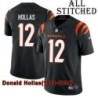 Black Home Embroidered Donald Hollas Cincinnati Bengals #12 Stitched Jersey