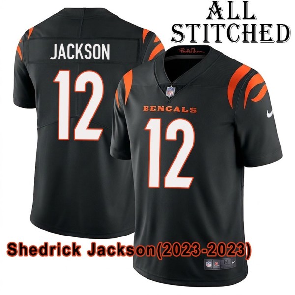 Black Home Embroidered Shedrick Jackson Cincinnati Bengals #12 Stitched Jersey