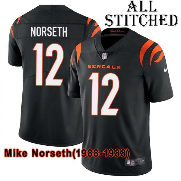 Black Home Embroidered Mike Norseth Cincinnati Bengals #12 Stitched Jersey