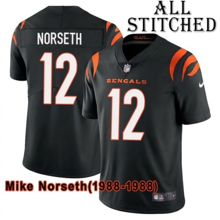 Black Home Embroidered Mike Norseth Cincinnati Bengals #12 Stitched Jersey