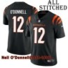Black Home Embroidered Neil O'Donnell Cincinnati Bengals #12 Stitched Jersey