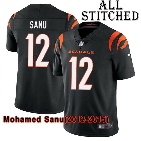 Black Home Embroidered Mohamed Sanu Cincinnati Bengals #12 Stitched Jersey