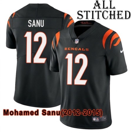Black Home Embroidered Mohamed Sanu Cincinnati Bengals #12 Stitched Jersey