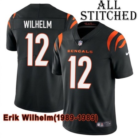 Black Home Embroidered Erik Wilhelm Cincinnati Bengals #12 Stitched Jersey