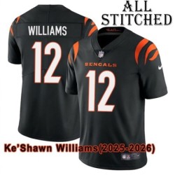 Black Home Embroidered Ke'Shawn Williams Cincinnati Bengals #12 Stitched Jersey