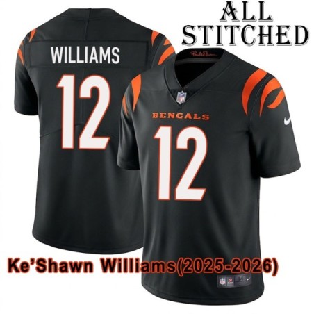 Black Home Embroidered Ke'Shawn Williams Cincinnati Bengals #12 Stitched Jersey