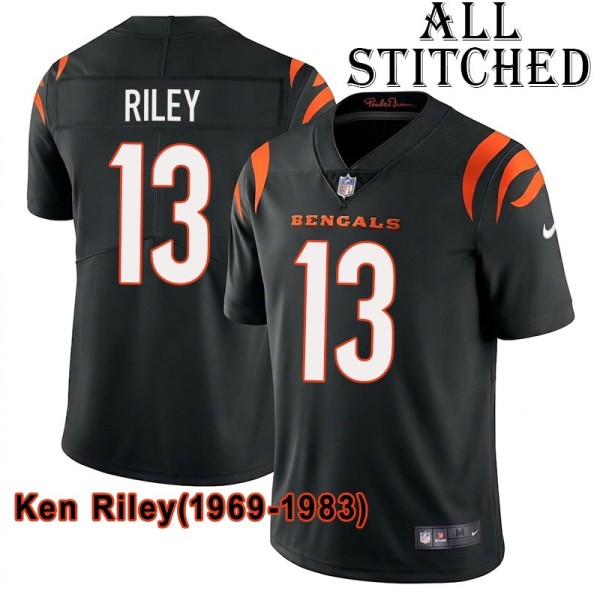 Black Home Embroidered Ken Riley Cincinnati Bengals #13 Stitched Jersey