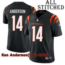 Black Home Embroidered Ken Anderson Cincinnati Bengals #14 Stitched Jersey