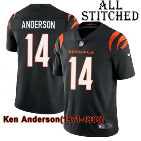 Black Home Embroidered Ken Anderson Cincinnati Bengals #14 Stitched Jersey